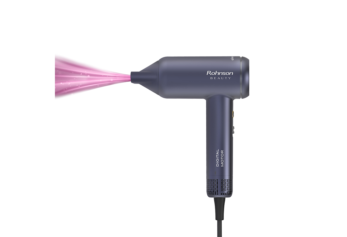 Απεικονίζεται το σεσουάρ να διαχέει θερμότητα σε μωβ χρώμα.